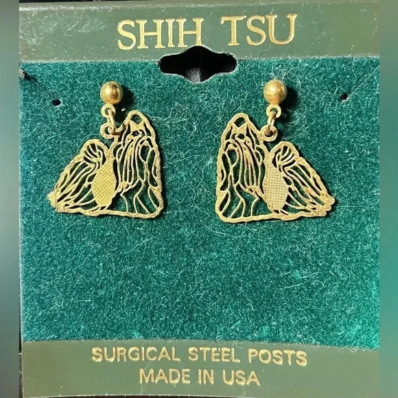 Gold Dangle Shih Tzu Earrings - Picture 1 of 3